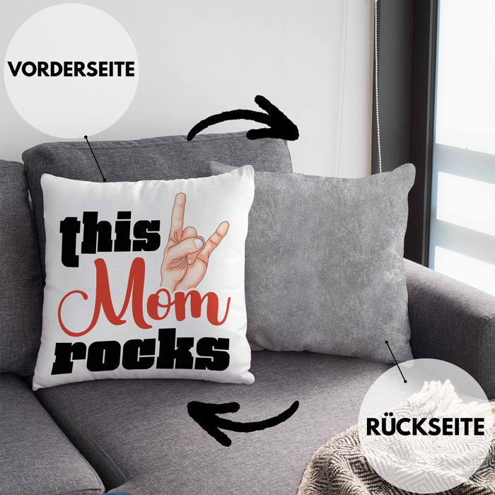 This Mom Rocks Lustige Kissen mit Füllung 40x40 Mama Rockn Roll Geschenkidee (Grau) Grau Trendation