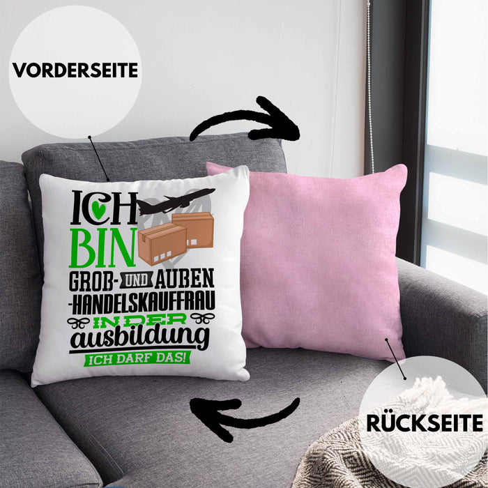 Groß- und Außenhandelskauffrau Ausbildung Start Geschenk Kissen mit Füllung 40x40 Ich Bin Groß- und Außenhandelskauffrau In Der Ausbildung Ich Darf Das Geschenkidee (Grau) Rosa Trendation