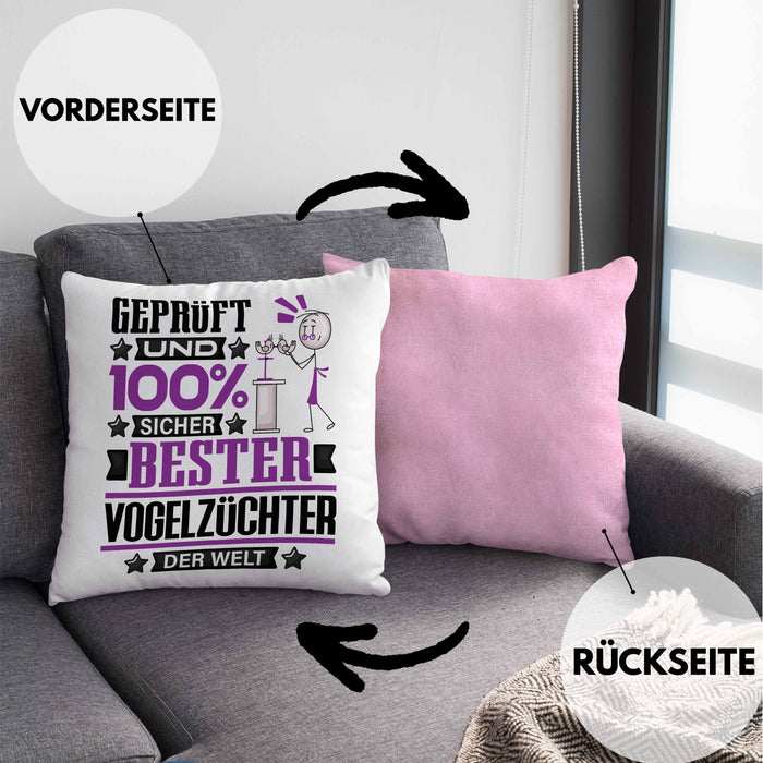 Vogelzüchter Geschenk Lustiger Spruch für Vogelzüchter Geschenkidee Bester Vogelzüchter Der WeltKissen mit Füllung 40x40 (Grau) Rosa Trendation