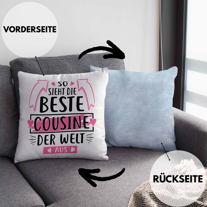 Cousine Kissen mit Füllung 40x40 Geschenk So Sieht Die Beste Cousine Der Welt Aus Geschenkidee (Grau) Blau Trendation