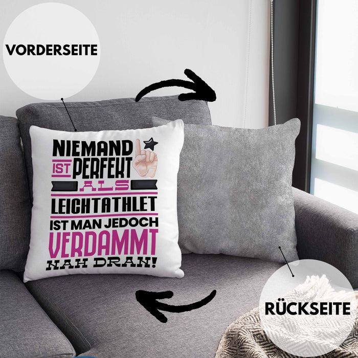 Leichtathlet Geschenk Kissen mit Füllung 40x40 Lustige Geschenkidee für Leichtathlet Geburtstag Niemand Ist Perfekt Aber Als Leichtathlet Ist Man Nah Dran (Grau) Grau Trendation