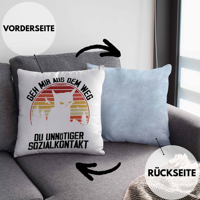 Lustige Kissen mit Füllung 40x40 Geschenk Geh Mir Aus Dem Weg DU Unnötiger Sozialkontakt Geschenkidee Frauen Sarkasmus Humor (Grau) Blau Trendation