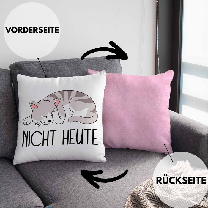 Katze Mittelfinger Kissen mit Füllung 40x40 Geschenk Muffel Nicht Heute Kollegin Frauen (Grau) Rosa Trendation