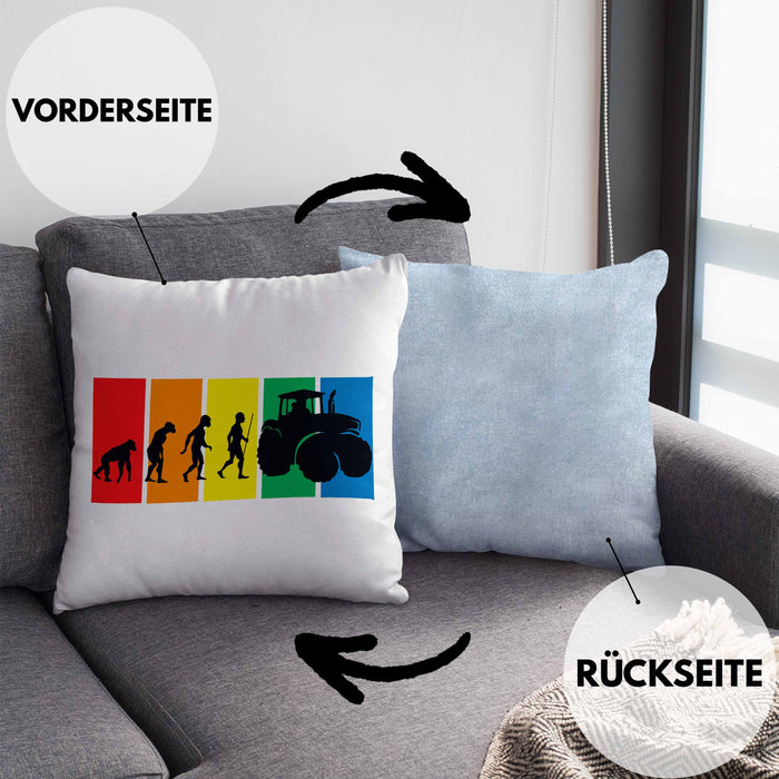 Lustige Traktor Kissen mit Füllung 40x40 Geschenk für Bauer Landwirt Evolution Grafik (Grau) Blau Trendation