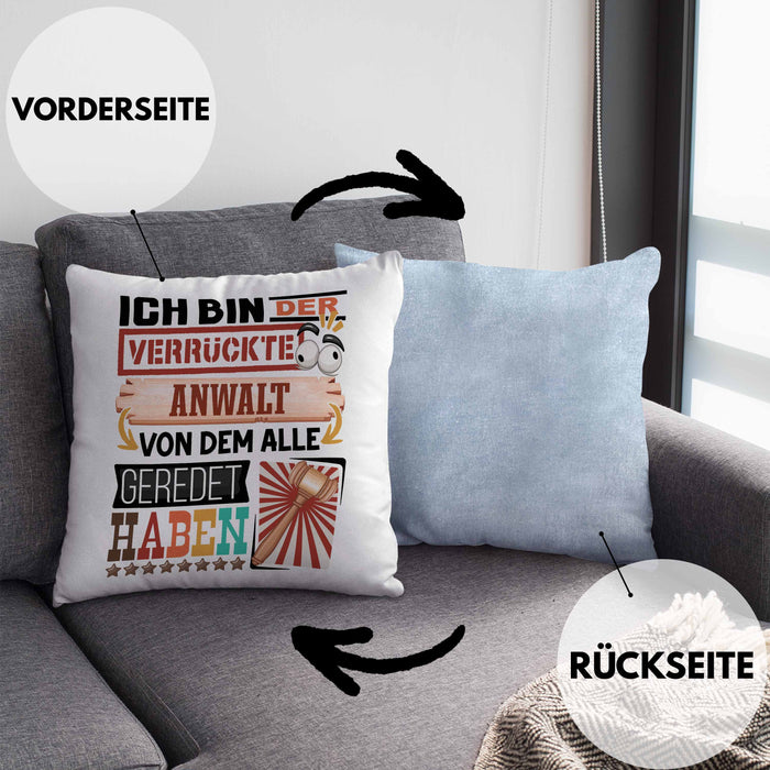 Anwalt Kissen mit Füllung 40x40 Geschenk Spruch Lustig Geschenkidee für Anwalt Geburtstag Ich Bin Der Verrückte Anwalt (Grau) Blau Trendation