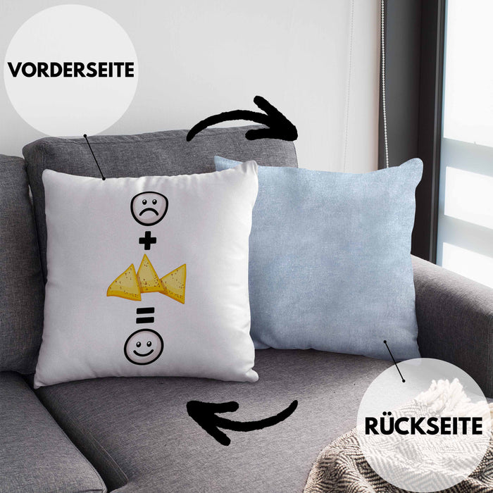 Nachos Kissen mit Füllung 40x40 Geschenk für Nacho-Liebhaber Lustige Geschenkidee :( + Nachos = :) Geburtstag (Grau) Blau Trendation