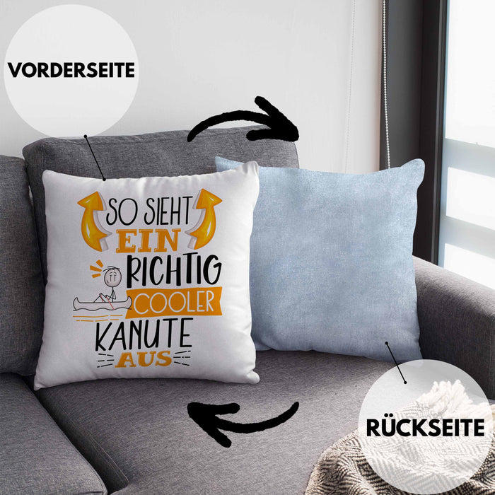 Kanute Kissen mit Füllung 40x40 Geschenk So Sieht Ein Richtig Cooler Kanute Aus Geschenkidee Spruch Lustig (Grau) Blau Trendation