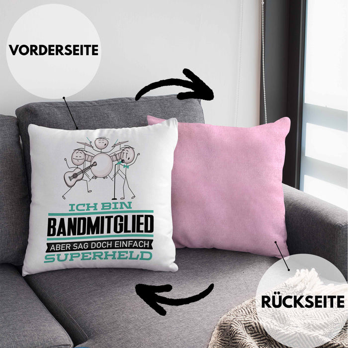 Bandmitglied Geschenk Kissen mit Füllung 40x40 Ich Bin Bandmitglied Aber Sag Doch Einfach Superheld Lustige Geschenkdiee für Bandmitglied (Grau) Rosa Trendation