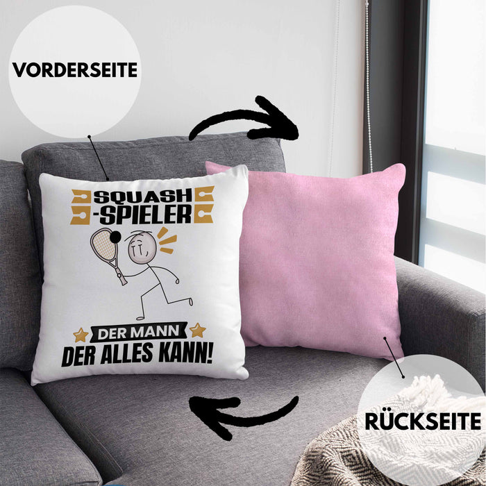 Squash-Spieler Kissen mit Füllung 40x40 Geschenk für Squash-Spieler Der Mann Der Alles Kann Geschenkidee zum Geburtstag (Grau) Rosa Trendation