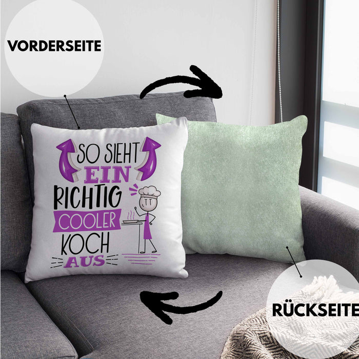 Koch Kissen mit Füllung 40x40 Geschenk So Sieht Ein RIchtig Cooler Koch Aus Geschenkidee Lustiger Spruch Geburtstag (Grau) Grün Trendation