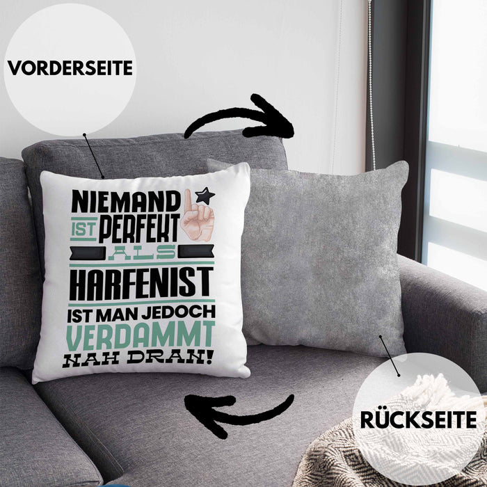 Harfenist Geschenk Kissen mit Füllung 40x40 Lustige Geschenkidee für Harfenist Geburtstag Niemand Ist Perfekt Aber Als Harfenist Ist Man Nah Dran (Grau) Grau Trendation