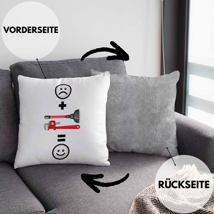 Klempner Kissen mit Füllung 40x40 Geschenk für Klepmner :( + Klostopfen = :) Lustige Geschenkidee Geburtstag (Grau) Grau Trendation