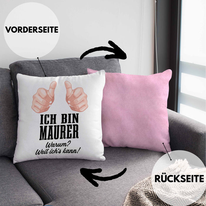 Maurer Kissen mit Füllung 40x40 Geschenk Mit Spruch Geschenkidee Lustig Männer Job (Grau) Rosa Trendation