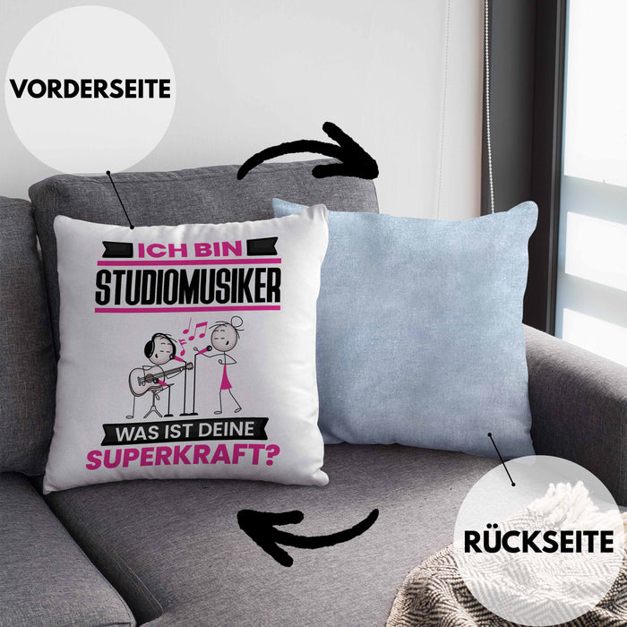 Studiomusiker Kissen mit Füllung 40x40 Geschenk für Studiomusiker Geburtstag Lustiger Spruch Was Ist Deine Superkraft (Grau) Blau Trendation