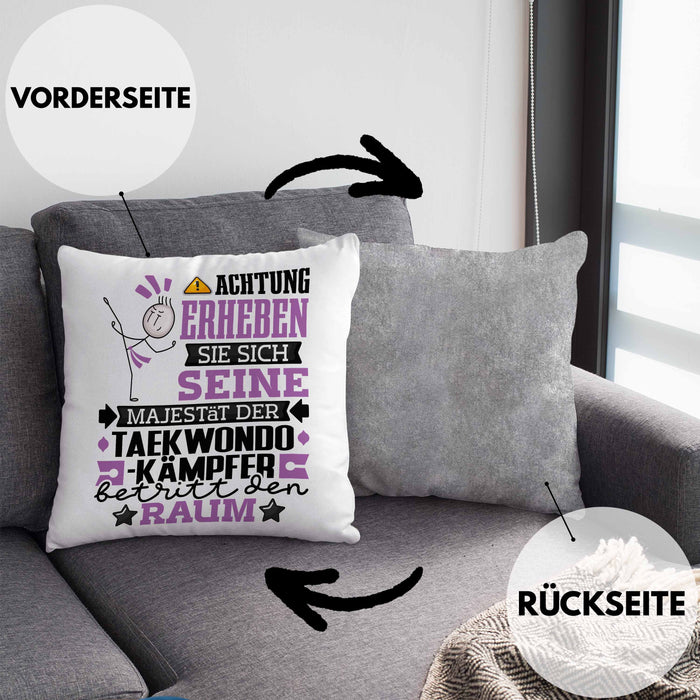Taekwondo-Kämpfer Geschenk Kissen mit Füllung 40x40 Lustiger Spruch Erheben Sie Sich Der Taekwondo-Kämpfer Betritt den Raum (Grau) Grau Trendation