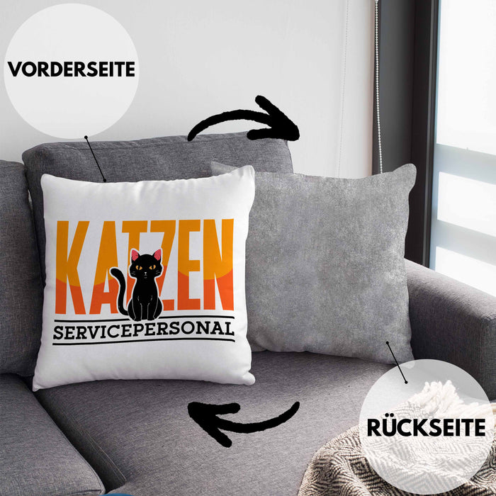 Katzen Servicepersonal Kissen mit Füllung 40x40 Geschenkidee Lustig Spruch Katzenbesitzer KatzenMama (Grau) Grau Trendation
