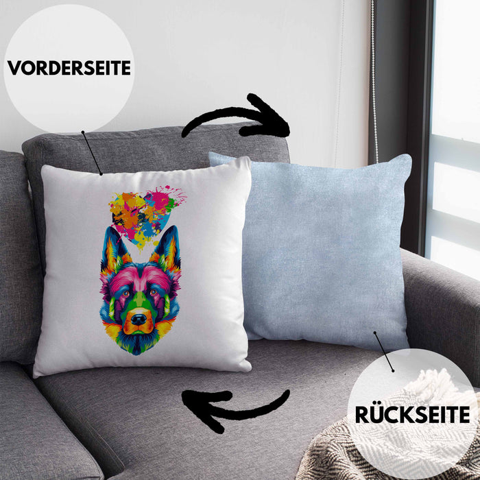 Schäferhund Herz Farbe Besitzer Kissen mit Füllung 40x40 Geschenk Lustiger Spruch Geschenkidee Schäferhund Liebhaber (Grau) Blau Trendation