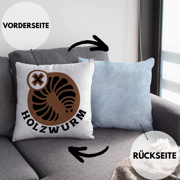 Holzwurm Kreissäge Kissen mit Füllung 40x40 Geschenk Holzarbeiter Geschenkidee Schreiner (Grau) Blau Trendation