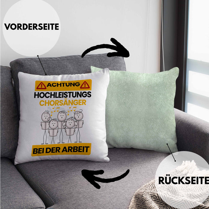 Chorsänger Kissen mit Füllung 40x40 Geschenk Lustiger Spruch Geschenkidee für Chorsänger Achtung Hochleistungs Chorsänger Bei Der Arbeit (Grau) Grün Trendation