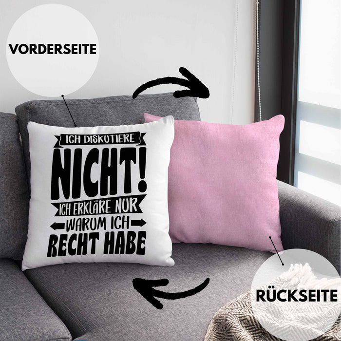 Lustige Kissen mit Füllung 40x40 Besserwisser Mit Spruch Ich Diskutiere Nicht Ich Erkläre Nur Warum Ich Recht Habe Sprüche Geschenkidee Kollege (Grau) Rosa Trendation