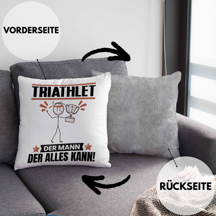 Triathlet Kissen mit Füllung 40x40 Geschenk für Triathlet Der Mann Der Alles Kann Geschenkidee zum Geburtstag (Grau) Grau Trendation