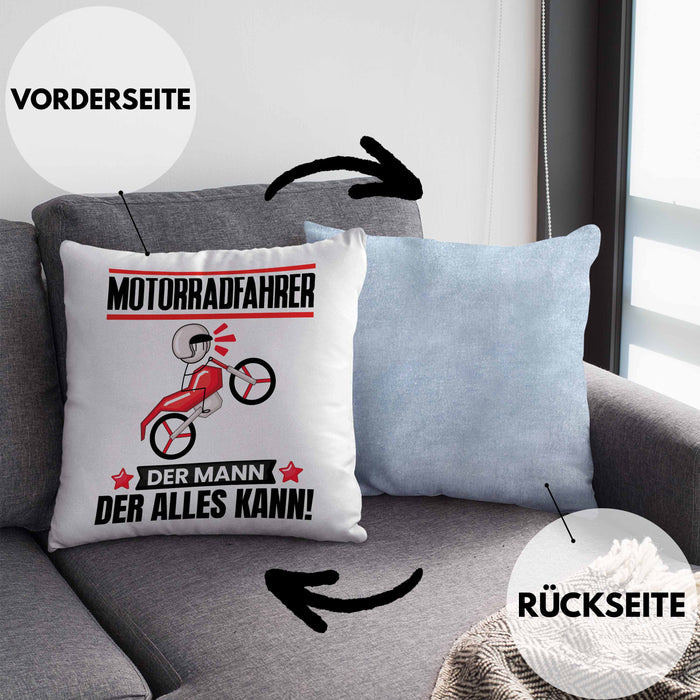 Motorradfahrer Kissen mit Füllung 40x40 Geschenk für Motorradfahrer Der Mann Der Alles Kann Geschenkidee zum Geburtstag (Grau) Blau Trendation