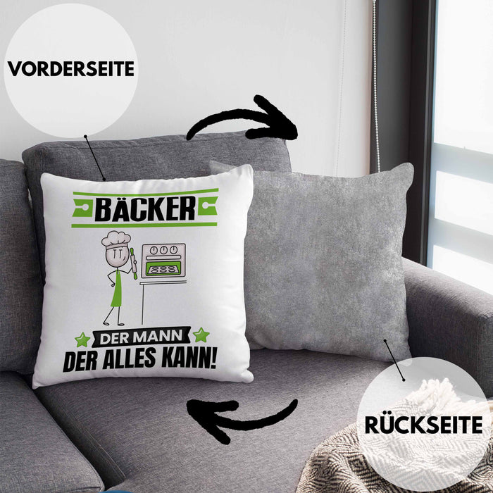 Bäcker Kissen mit Füllung 40x40 Geschenk für Bäcker Der Mann Der Alles Kann Geschenkidee zum Geburtstag (Grau) Grau Trendation