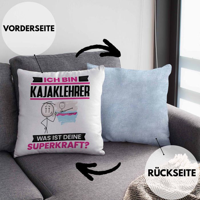 Kajaklehrer Kissen mit Füllung 40x40 Geschenk für Kajaklehrer Geburtstag Lustiger Spruch Was Ist Deine Superkraft (Grau) Blau Trendation