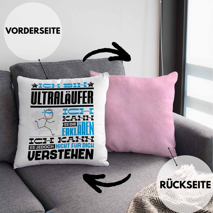 Ultraläufer Geschenk Kaffee-Kissen mit Füllung 40x40 Geschenkidee für Ultraläufer Ich Bin Ultraläufer Ich Kann Es Dir Erklären Jedoch Nicht Für Dich Verstehen Spruch Lustig (Grau) Rosa Trendation