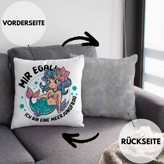 Meerjungfrau Geschenk Kissen mit Füllung 40x40 für Mädchen Nymphe Nixe Grafik Mir Egal Ich Bin Eine Meerjungfrau (Grau) Grau Trendation