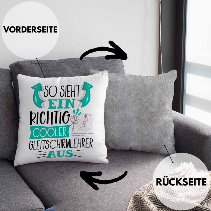 So Sieht Ein Richtig Cooler Gleitschirmlehrer Aus Kissen mit Füllung 40x40 Geschenk für Gleitschirmlehrer Geburtstag Geschenkdiee (Grau) Grau Trendation