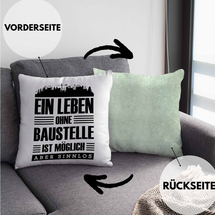 Lustige Kissen mit Füllung 40x40 Bauarbeiter Baustellenliebhaber Geschenkidee Baustelle (Grau) Grün Trendation