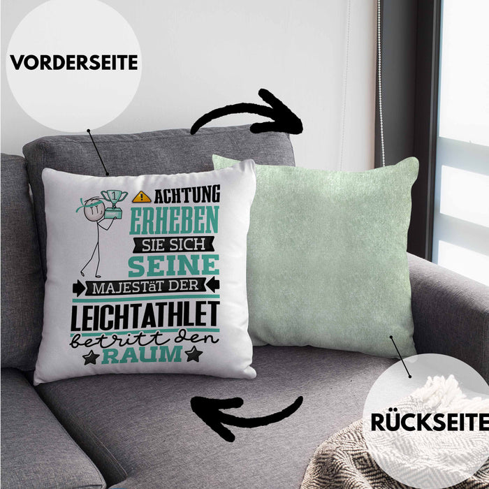 Leichtathlet Geschenk Kissen mit Füllung 40x40 Lustiger Spruch Erheben Sie Sich Der Leichtathlet Betritt den Raum (Grau) Grün Trendation