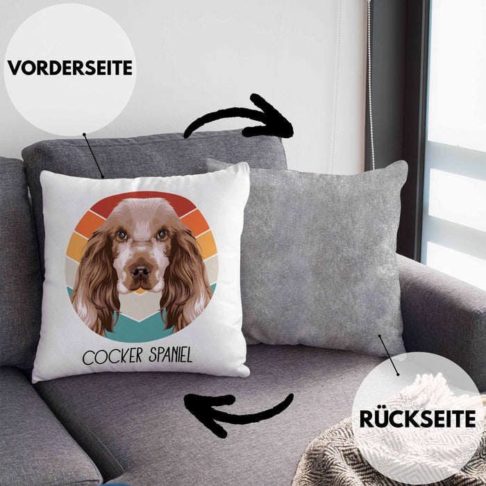Cocker Spaniel Besitzer Kissen mit Füllung 40x40 Geschenk Lustiger Spruch Geschenkidee Cocker Spaniel Mama Papa (Grau) Grau Trendation