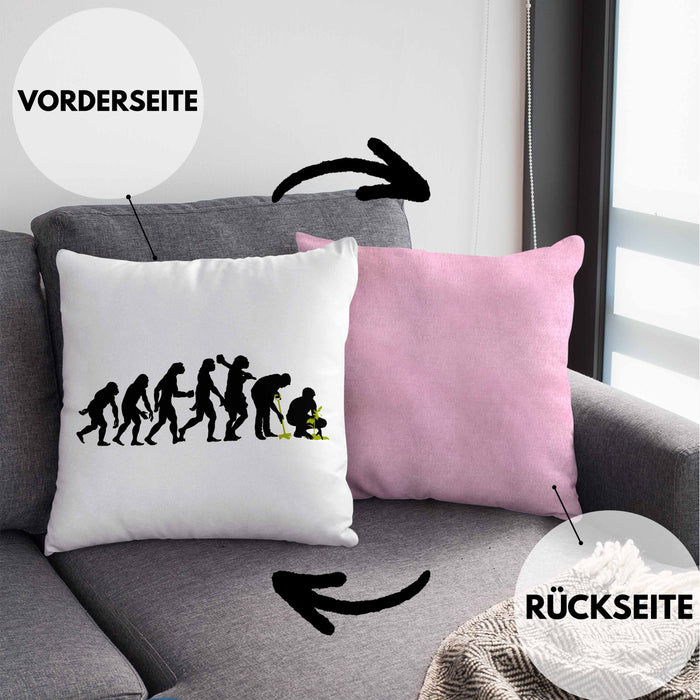 Gärtner Evolution Kissen mit Füllung 40x40 mit Spruch Garten Hobbygärtner Gärtner Geschenk Lustig Gärtnerin Geschenkidee (Grau) Rosa Trendation