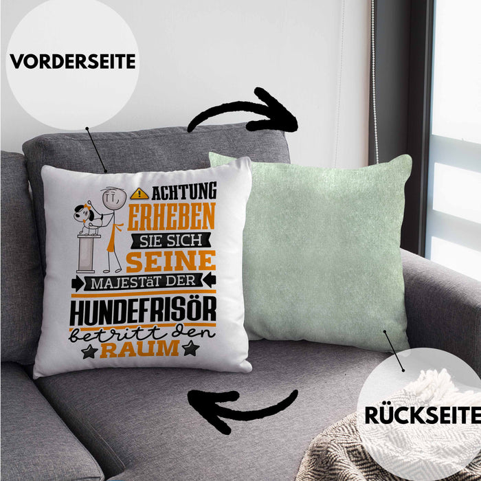 Hundefrisör Geschenk Kissen mit Füllung 40x40 Lustiger Spruch Erheben Sie Sich Der Hundefrisör Betritt den Raum (Grau) Grün Trendation