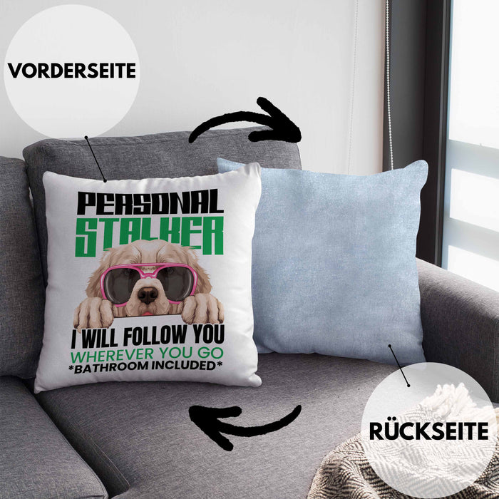 Golden Retriever Besitzerin Kissen mit Füllung 40x40 Geschenk Lustiger Spruch Geschenkidee Personal Stalker (Grau) Blau Trendation