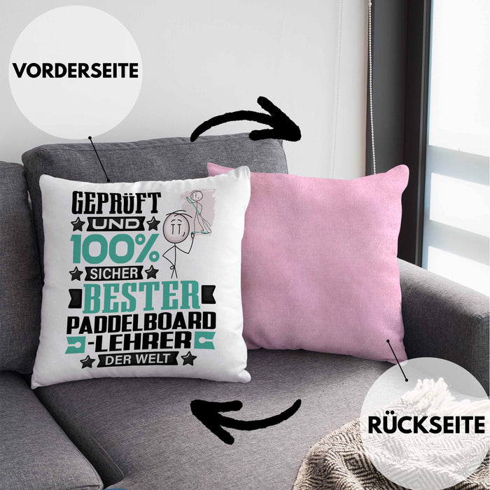 Paddelboard-Lehrer Geschenk Lustiger Spruch für Paddelboard-Lehrer Geschenkidee Bester Paddelboard-Lehrer Der WeltKissen mit Füllung 40x40 (Grau) Rosa Trendation