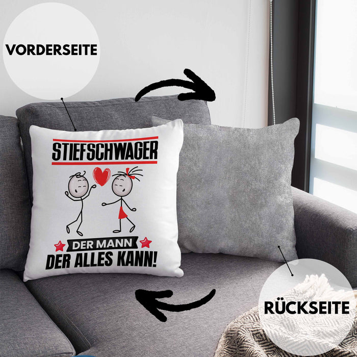 Stiefschwager Kissen mit Füllung 40x40 Geschenk für Stiefschwager Der Mann Der Alles Kann Geschenkidee zum Geburtstag (Grau) Grau Trendation