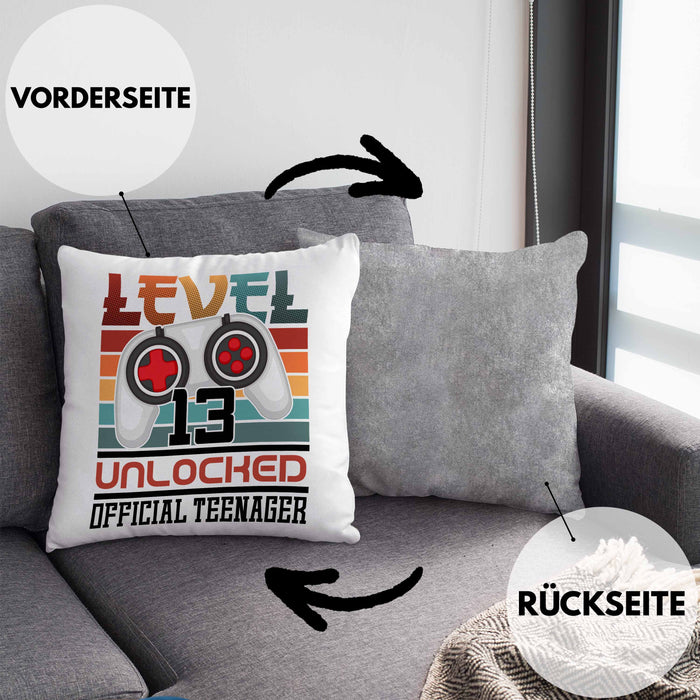 13. Geburtstag Kissen mit Füllung 40x40 Jungs Gaming Official Teenager 13er Geburtstag Geschenkidee (Grau) Grau Trendation