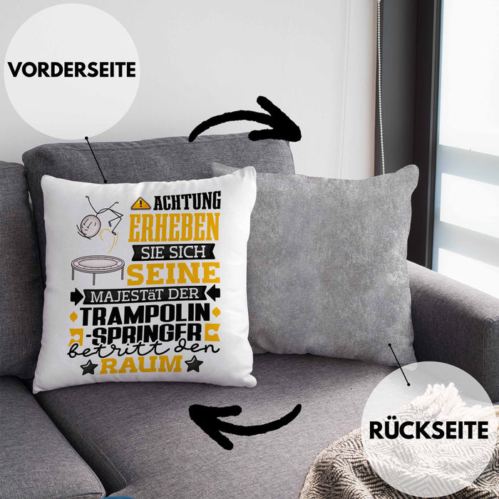 Trampolinspringer Geschenk Kissen mit Füllung 40x40 Lustiger Spruch Erheben Sie Sich Der Trampolinspringer Betritt den Raum (Grau) Grau Trendation