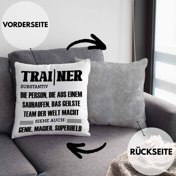 Trainer Kissen mit Füllung 40x40 Geschenk Bester Coach Geschenkidee Spruch (Grau) Grau Trendation