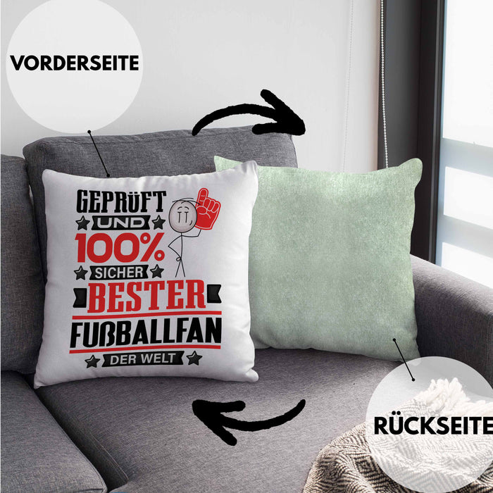 Fußballfan Geschenk Lustiger Spruch für Fußballfan Geschenkidee Bester Fußballfan Der WeltKissen mit Füllung 40x40 (Grau) Grün Trendation