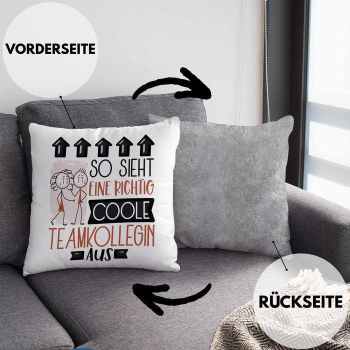 Teamkollegin Geschenk Kissen mit Füllung 40x40 Lustig Geschenkidee für Teamkollegin Geburtstag So Sieht Eine Richtig Coole Teamkollegin Aus Frauen Spruch (Grau) Grau Trendation