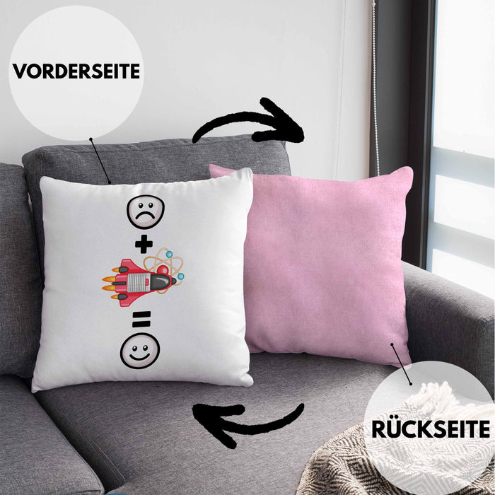 Astrophysik Kissen mit Füllung 40x40 Geschenk für Raketenwissenschaftler Lustige Geschenkidee :( + Rakete = :) (Grau) Rosa Trendation