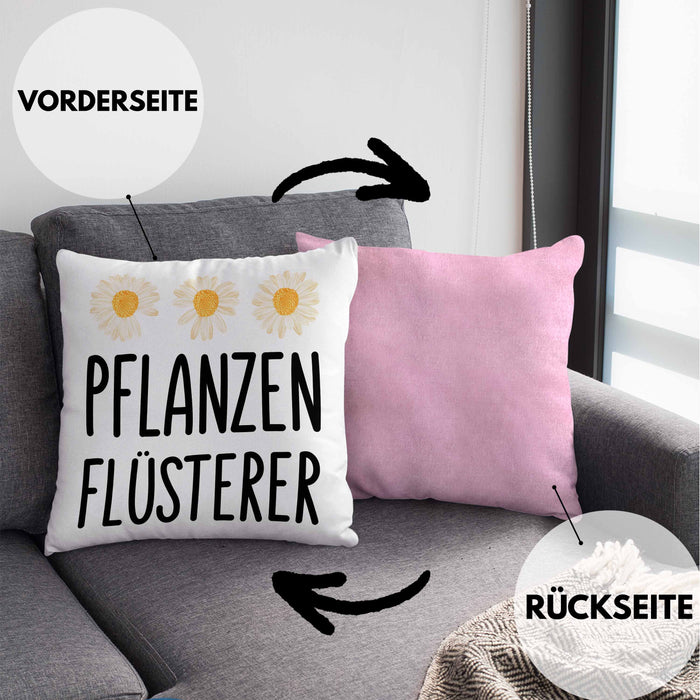 Pflanzenflüsterer Gärtner Kissen mit Füllung 40x40 mit Spruch Garten Hobbygärtner Geschenk Lustig Gärtnerin Geschenkidee (Grau) Rosa Trendation