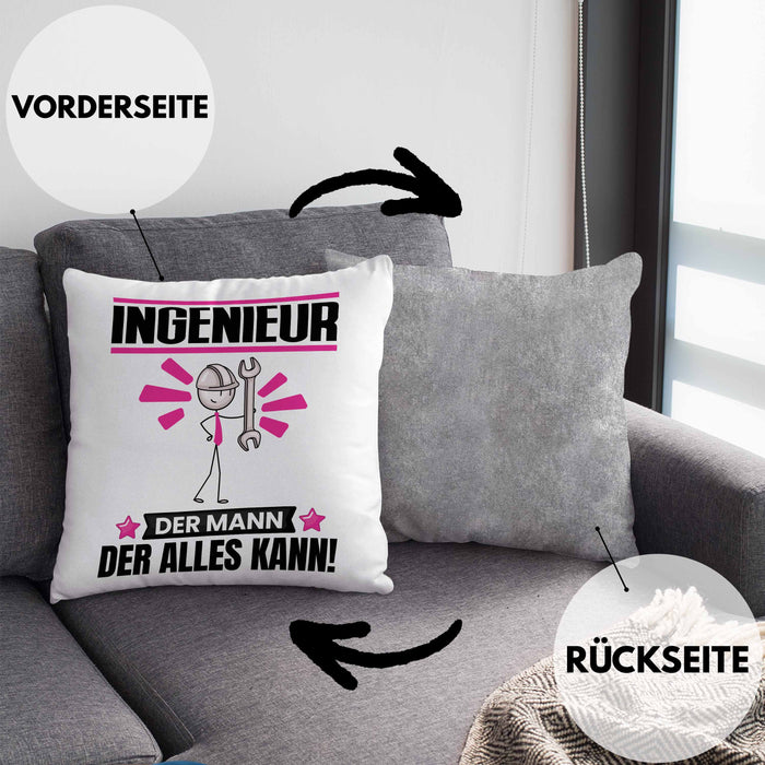 Ingenieur Kissen mit Füllung 40x40 Geschenk für Ingenieur Der Mann Der Alles Kann Geschenkidee zum Geburtstag (Grau) Grau Trendation