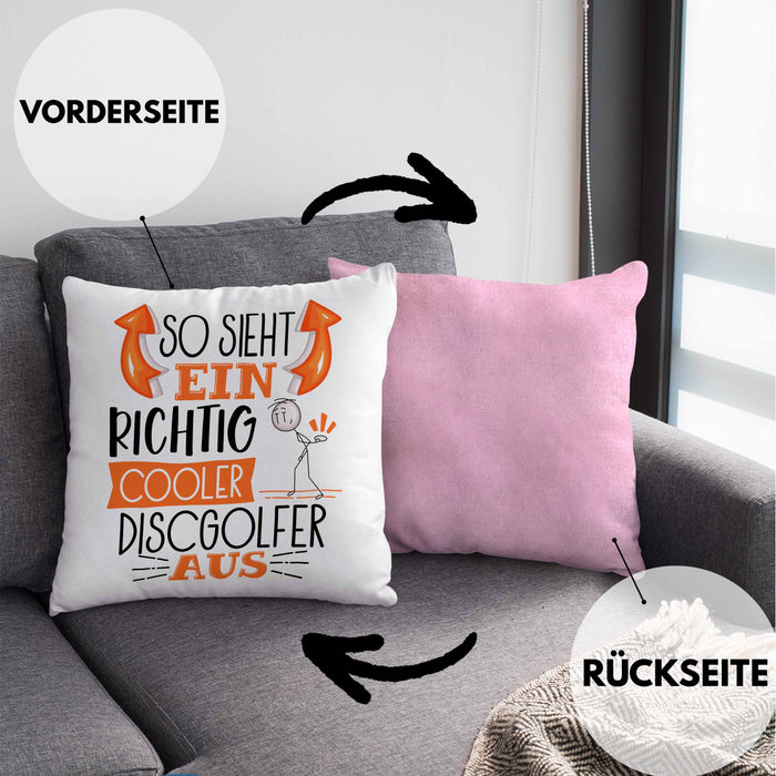 So Sieht Ein Richtig Cooler Discgolfer Aus Geschenk Kissen mit Füllung 40x40 Lustiger Spruch Geschenkidee (Grau) Rosa Trendation