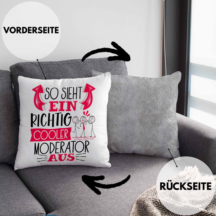 Moderator Kissen mit Füllung 40x40 Geschenk So Sieht Ein RIchtig Cooler Moderator Aus Geschenkidee Lustiger Spruch Geburtstag (Grau) Grau Trendation