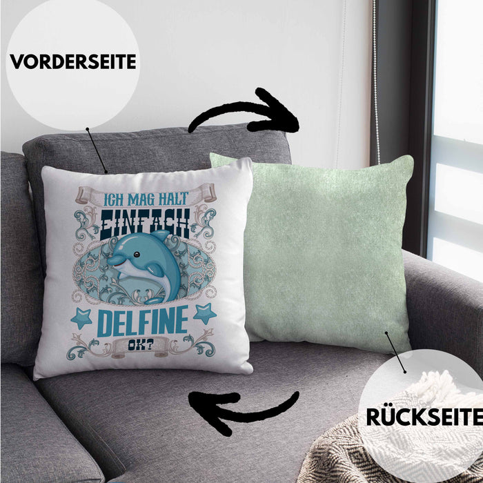 Delfine Kissen mit Füllung 40x40 Geschenk Delfinliebhaber Geschenkidee Spruch Mädchen (Grau) Grün Trendation